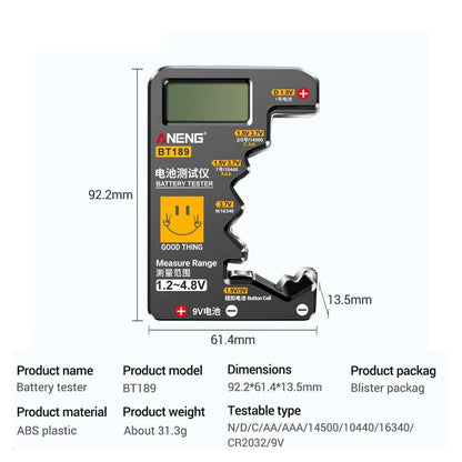BT189 Universal LCD Battery Tester 9V AA AAA C D N  Button Cells Checker