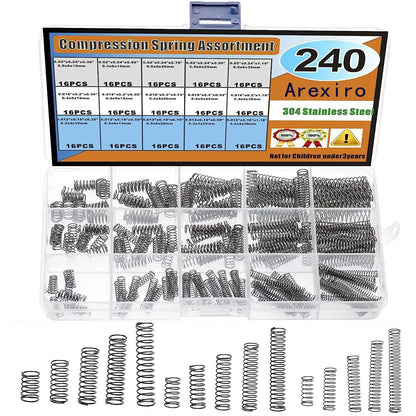 Mini Stainless Steel Compression Springs Kit, Assorted Coil Springs 304 Steel for Repair, DIY, Mechanic & Industrial