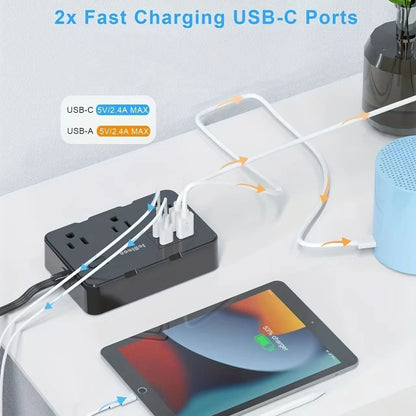 Surge Protector Power Strip With 6 Widely Spaced Outlets  4 USB Ports Thin Flat Plug Extension Cord 2