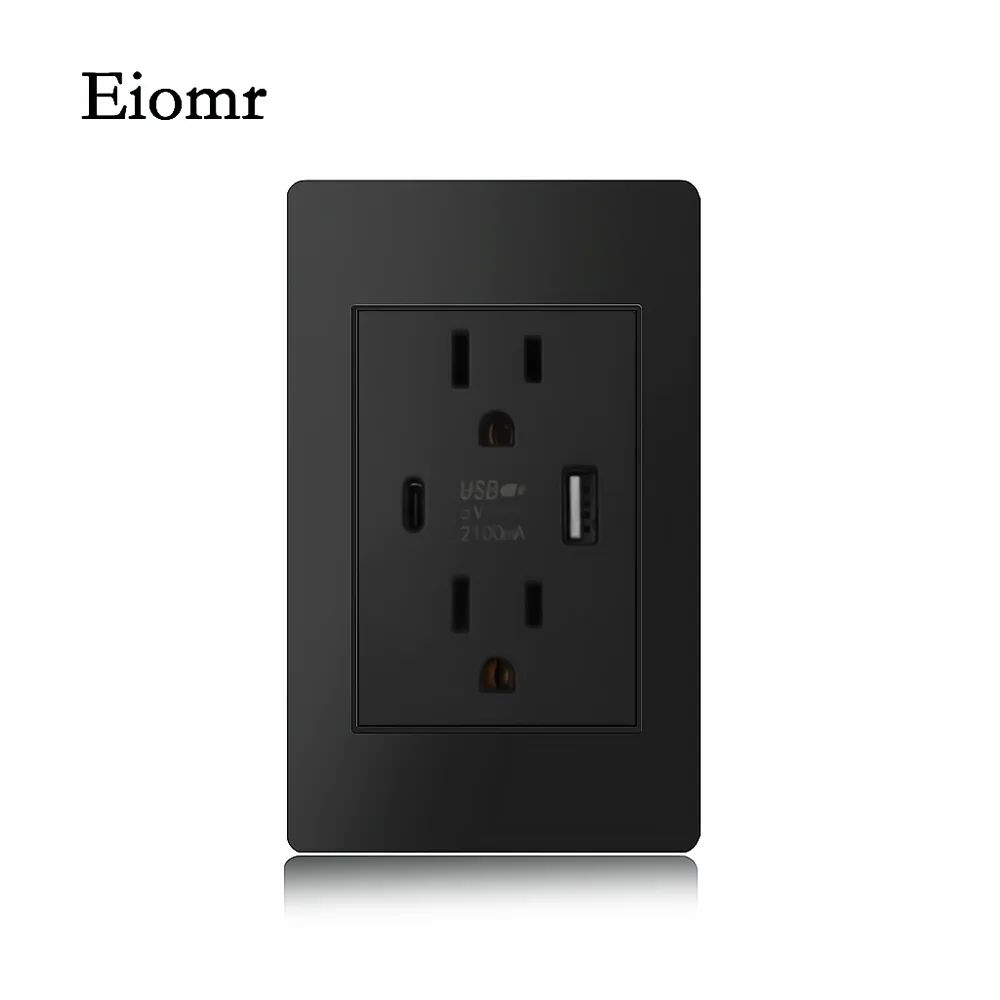 Eiomr US Standard Wall Socket With USB TypeC Charging Port 5V Fireproof PC Panel Power Outlet For H 2