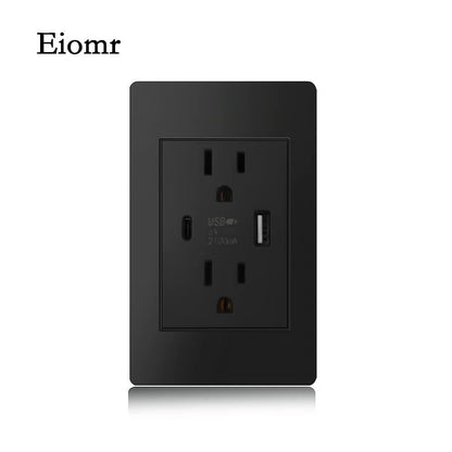 Eiomr US Standard Wall Socket With USB TypeC Charging Port 5V Fireproof PC Panel Power Outlet For H 2