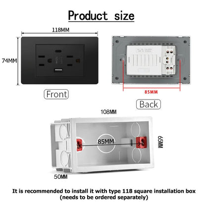 Eiomr US Standard Wall Socket With USB TypeC Charging Port 5V Fireproof PC Panel Power Outlet For H 5
