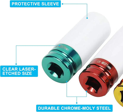 Drive Wheel Protector Impact Socket Set Thin Wall Deep Sockets With Durable Plastic Sleeves 4