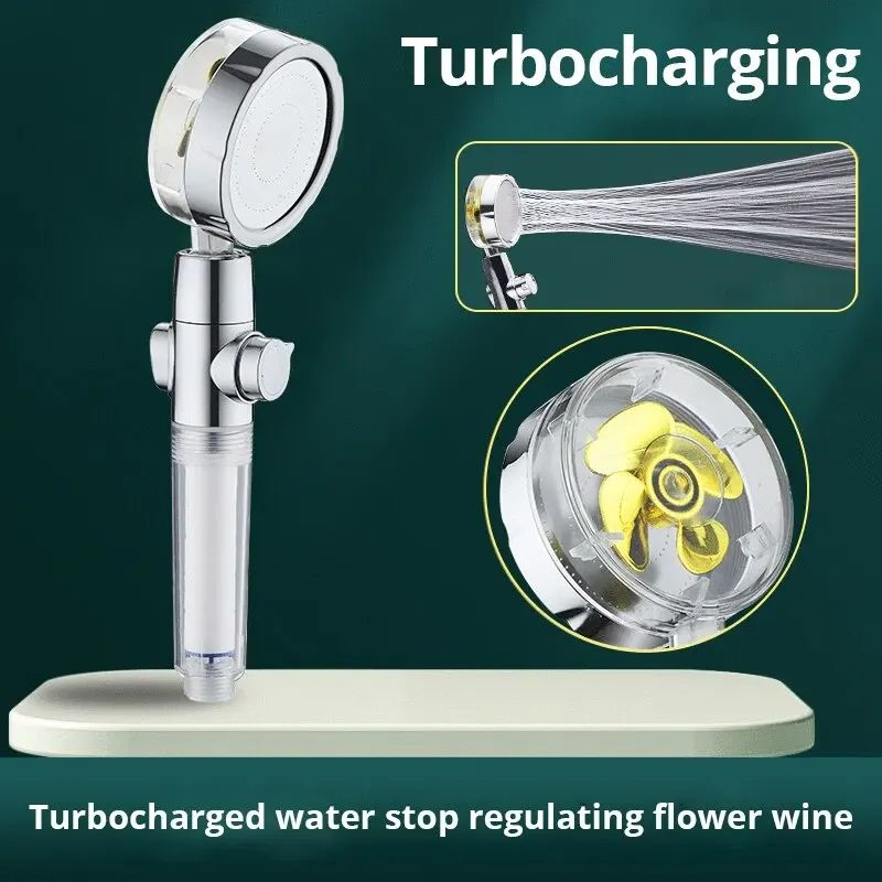 Turbocharged High-Pressure Propeller Shower Head with Cotton Filter – Handheld Nozzle for Water Saving & Skin Care