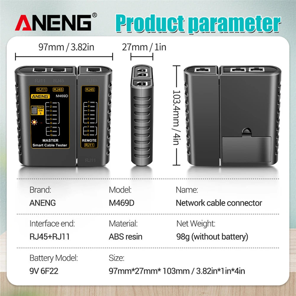 M469D LAN Cable Tester for RJ45/RJ11, Network Line Tracker & Diagnostic Tool