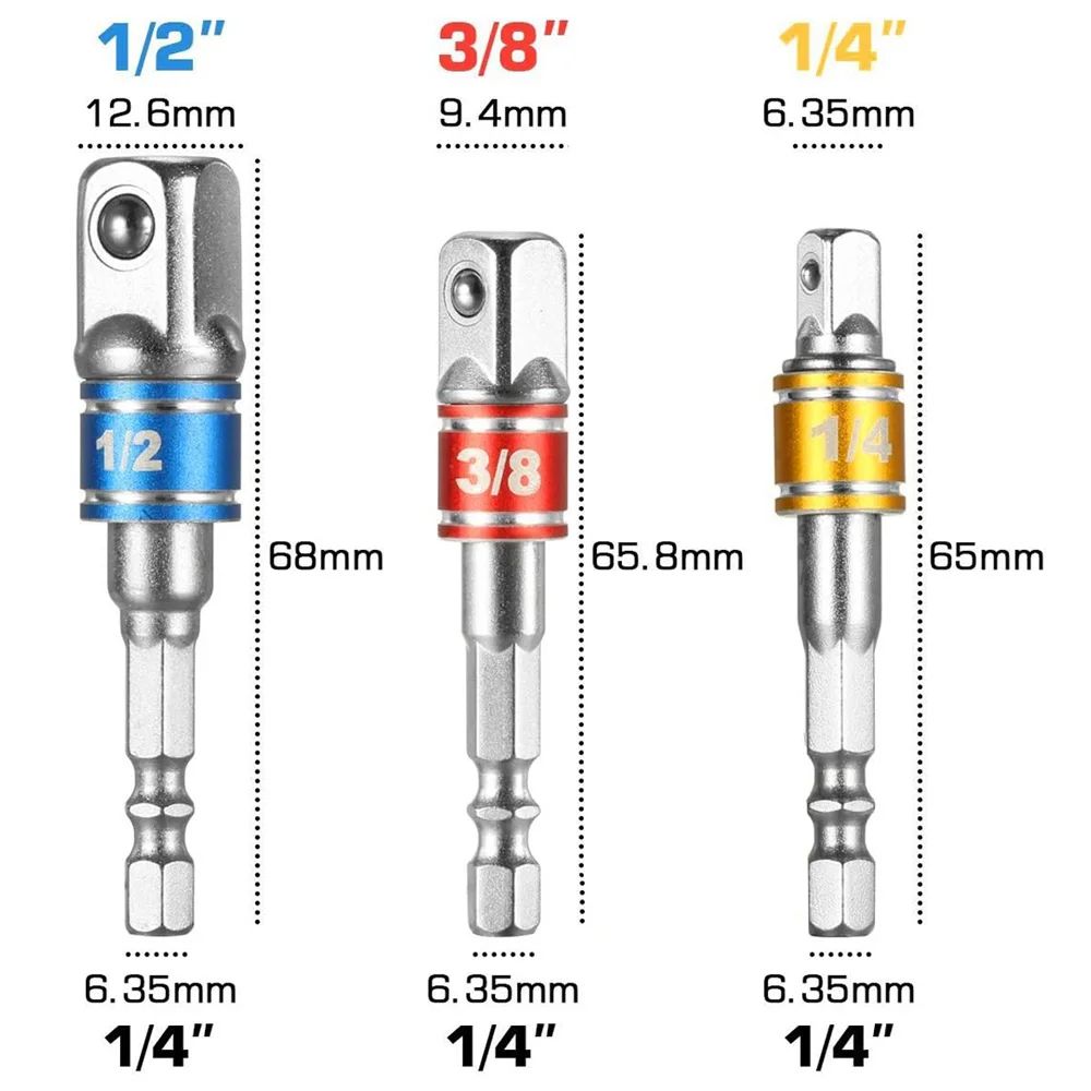 Power Drill Hex To Square Wrench Adapter Impact Driver Socket Extension Converter Set 1