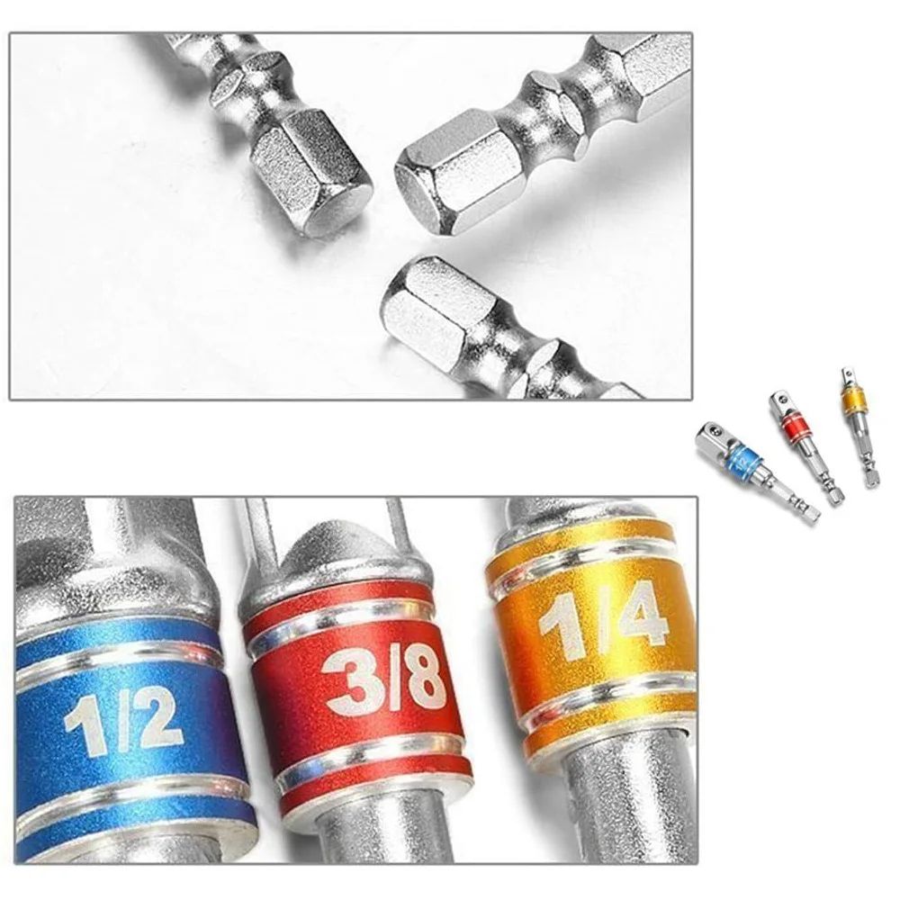 Power Drill Hex To Square Wrench Adapter Impact Driver Socket Extension Converter Set 3