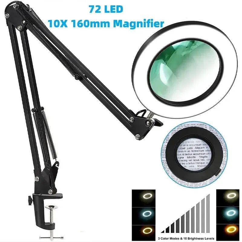 Magnifying Glass with Light, USB Powered 3-Color LED Magnifier for Soldering Iron Repair, Skincare, Crafts & Table Lamp
