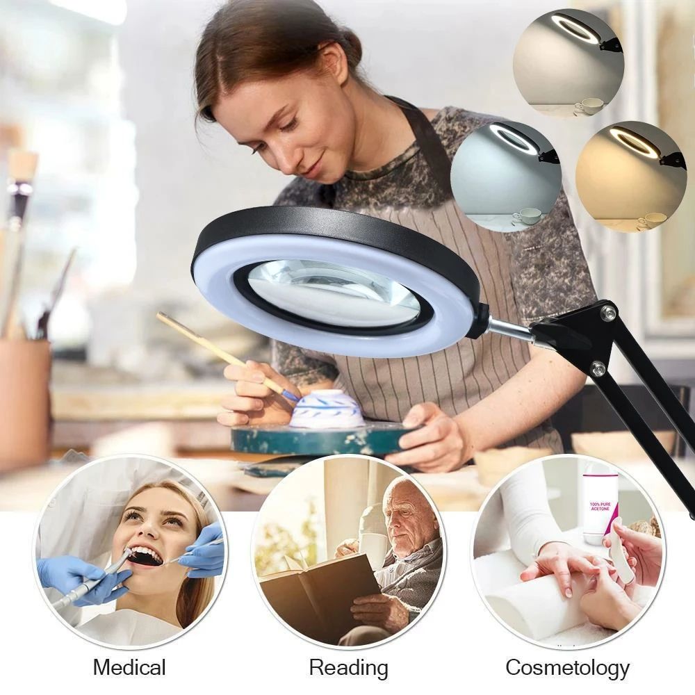 Magnifying Glass With Light USB Powered 3Color LED Magnifier For Soldering Iron Repair Skincare Cra