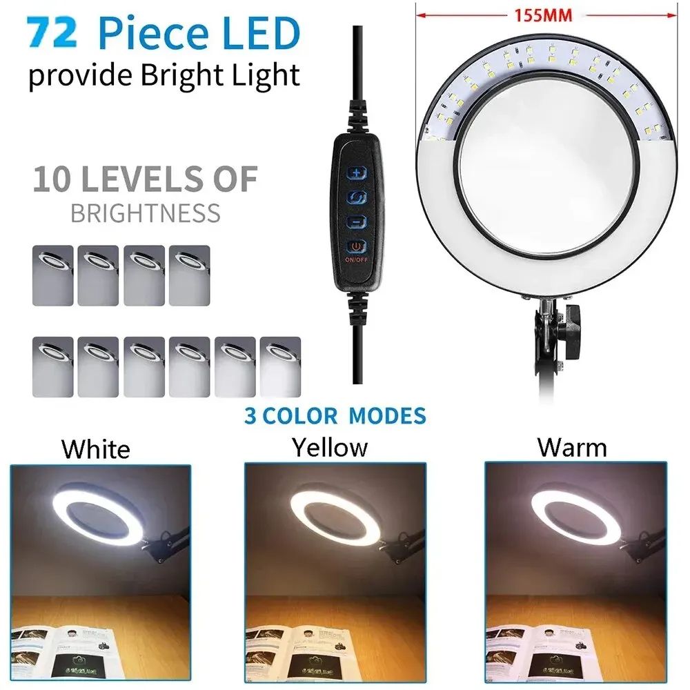 Magnifying Glass With Light USB Powered 3Color LED Magnifier For Soldering Iron Repair Skincare Cra