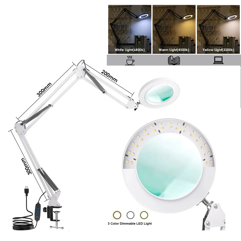 Magnifying Glass With Light USB Powered 3Color LED Magnifier For Soldering Iron Repair Skincare Cra