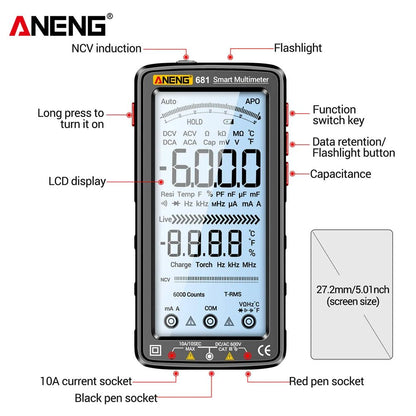 Digital Multimeter Rechargeable True RMS Voltage  Current Tester With LCD Display And NonContact Vo