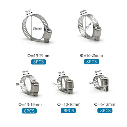 40pcs Stainless Steel Hose Clamp American Style Throat Clamp Assortment For Pipes Tubes Fuel Lines  2