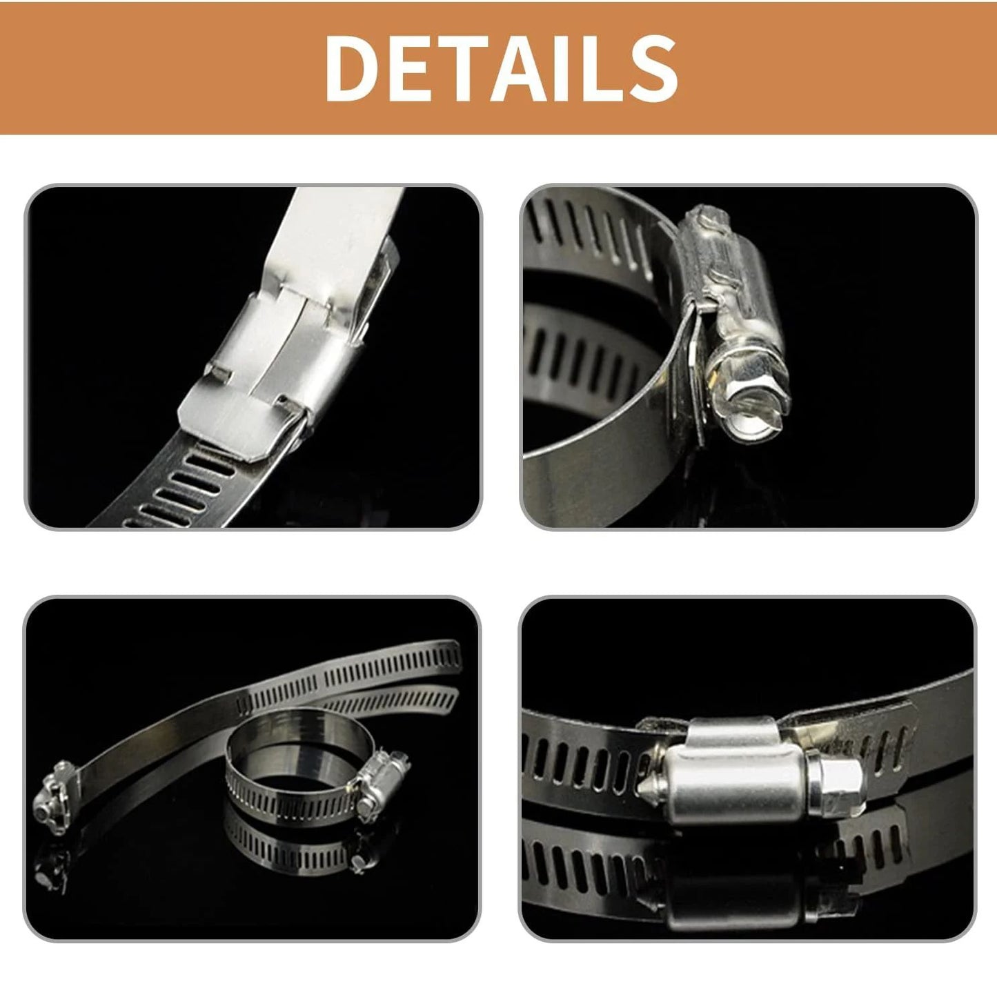 40pcs Stainless Steel Hose Clamp American Style Throat Clamp Assortment For Pipes Tubes Fuel Lines  5