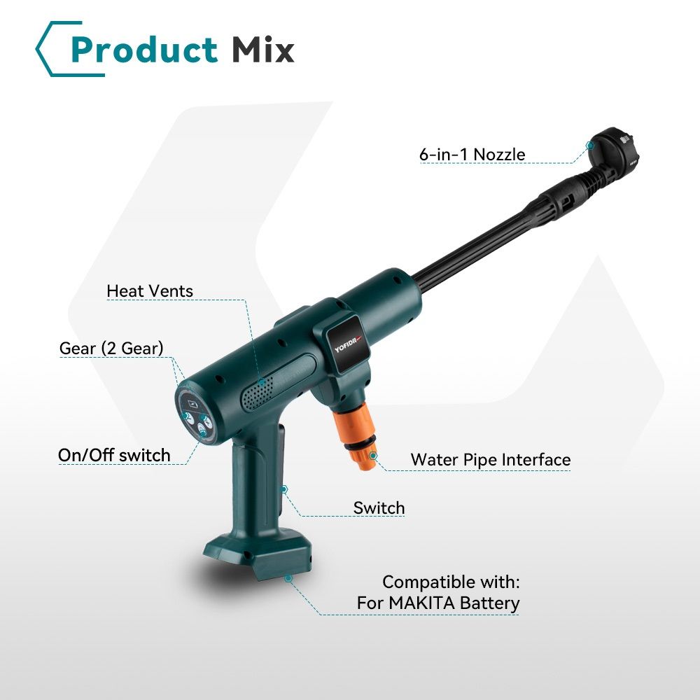 Cordless 200Bar High Pressure Washer 6in1 Brushless Foam Generator For Household Cleaning  Garden T 7