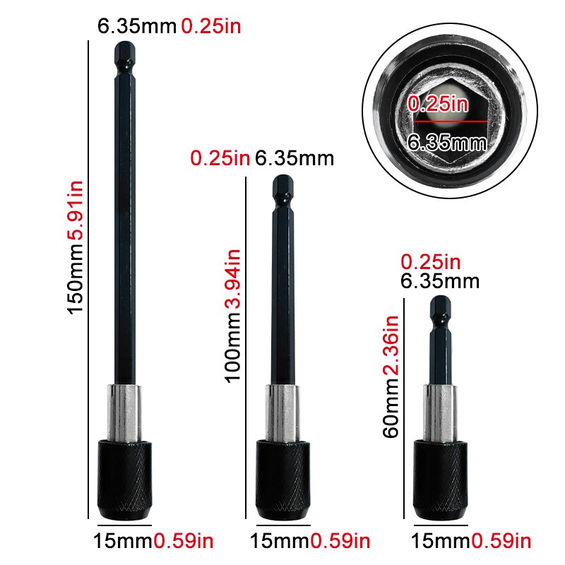 3PC Hexagonal Quick Release SelfLocking Extension Rod Set For Electric Drill  Screwdriver 6