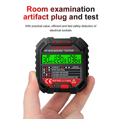 HT106 HT107 Digital Socket Tester with Voltage Detector, RCD NCV Test for Ground, Zero Line & Phase Check