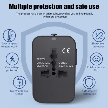Global Universal Travel Plug Adapter With USB Sockets AC Power Converter Featuring Child Safety Loc
