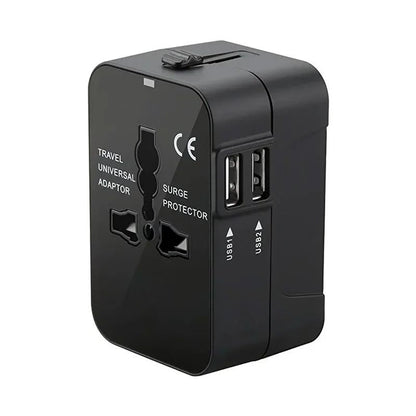 Global Universal Travel Plug Adapter with USB Sockets, AC Power Converter Featuring Child Safety Lock & Protective Cover