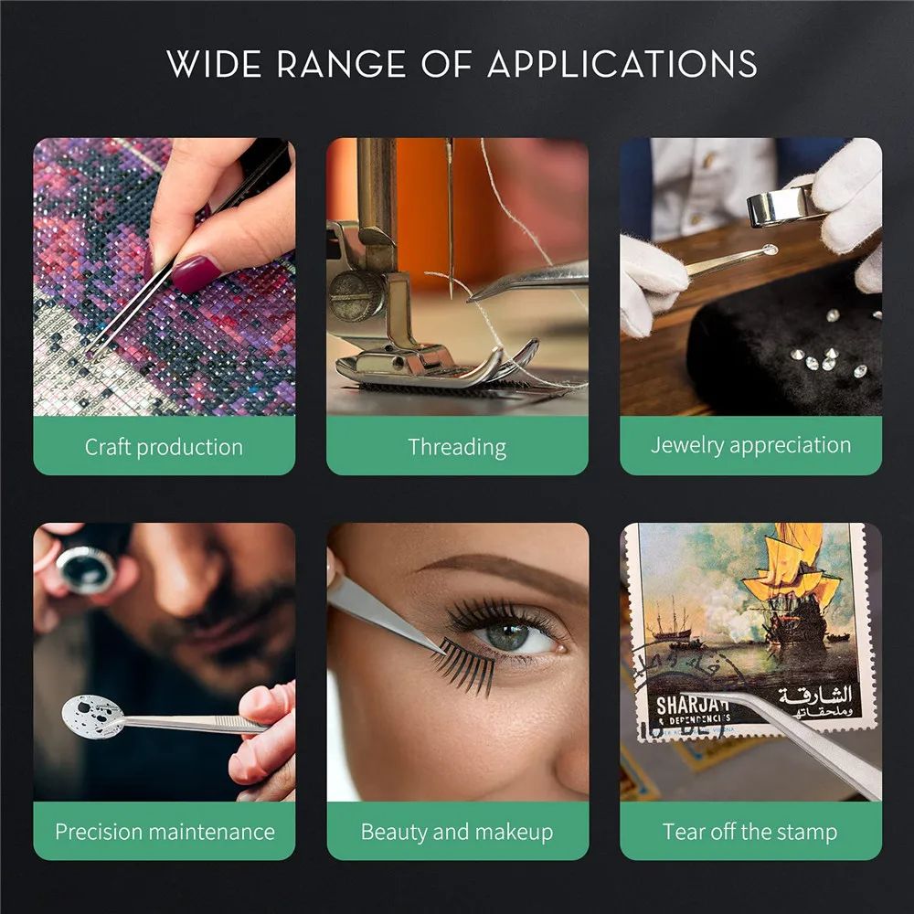 Professional High Precision Stainless Steel Jewelry Tweezers Sandblasting DIY Diamond Gem Jewelers  5