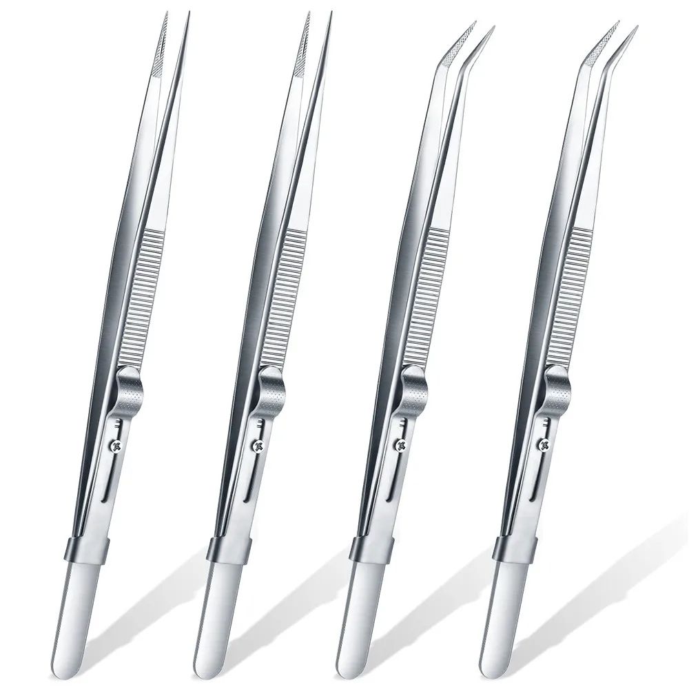 Professional High Precision Stainless Steel Jewelry Tweezers, Sandblasting DIY Diamond Gem Jeweler's Slotted Buckle Tool