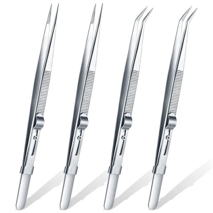 Professional High Precision Stainless Steel Jewelry Tweezers, Sandblasting DIY Diamond Gem Jeweler's Slotted Buckle Tool