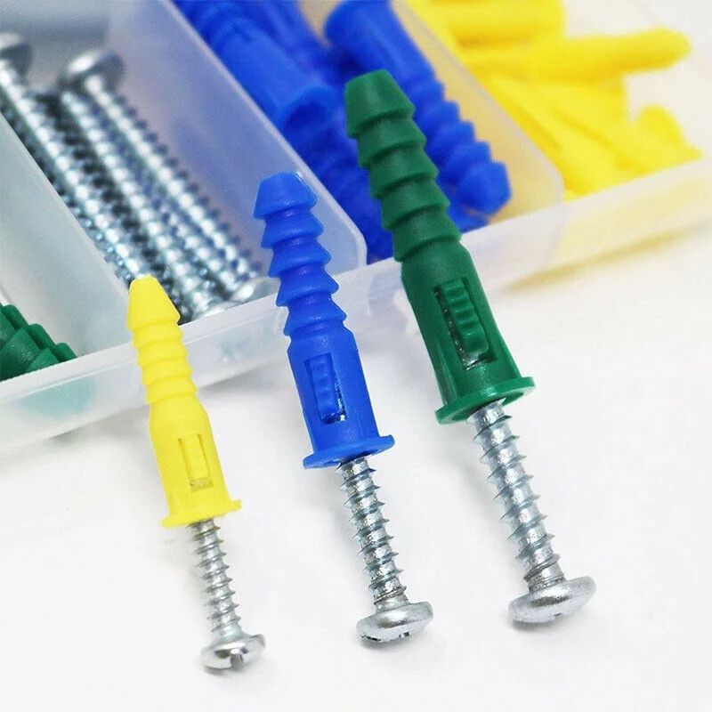 Plastic Self Drilling Ribbed Drywall and Wall Anchors with Screws Kit Wall Plug Anchor Expansion Bolt Set for Concrete