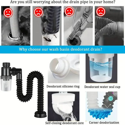 Universal EasyFit PTrap For Kitchen Sink LeakProof Expandable Drain Pipe Set Durable Plastic AntiCl 3