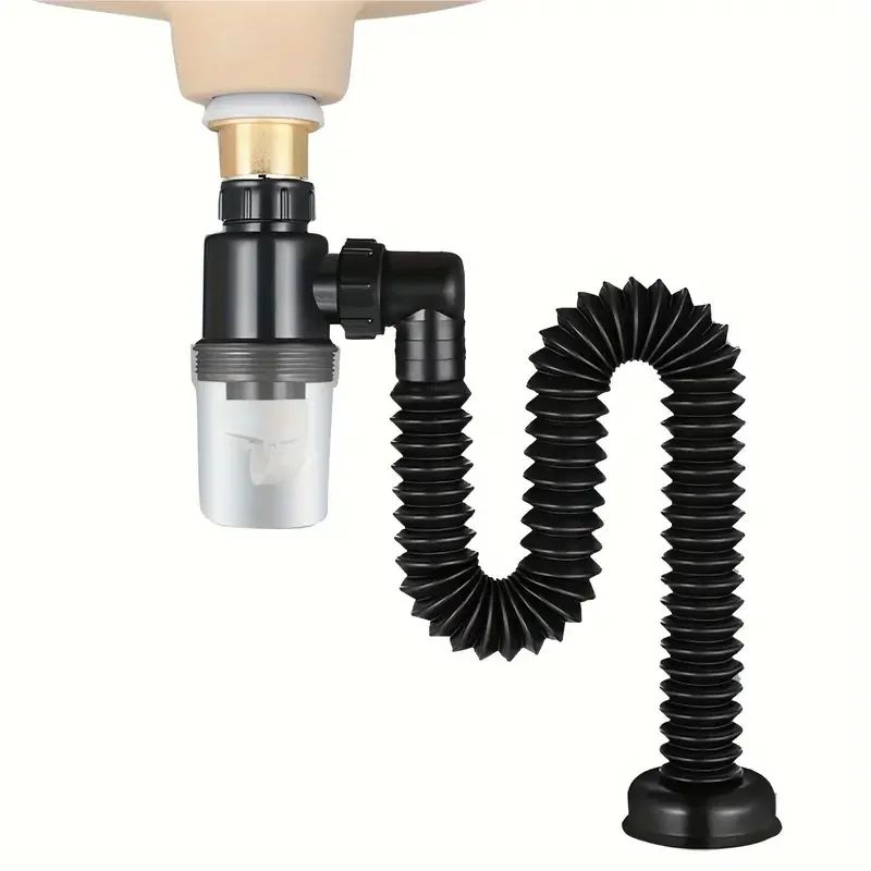 Universal Easy-Fit P-Trap for Kitchen Sink Leak-Proof Expandable Drain Pipe Set, Durable Plastic, Anti-Clog Anti-Leak