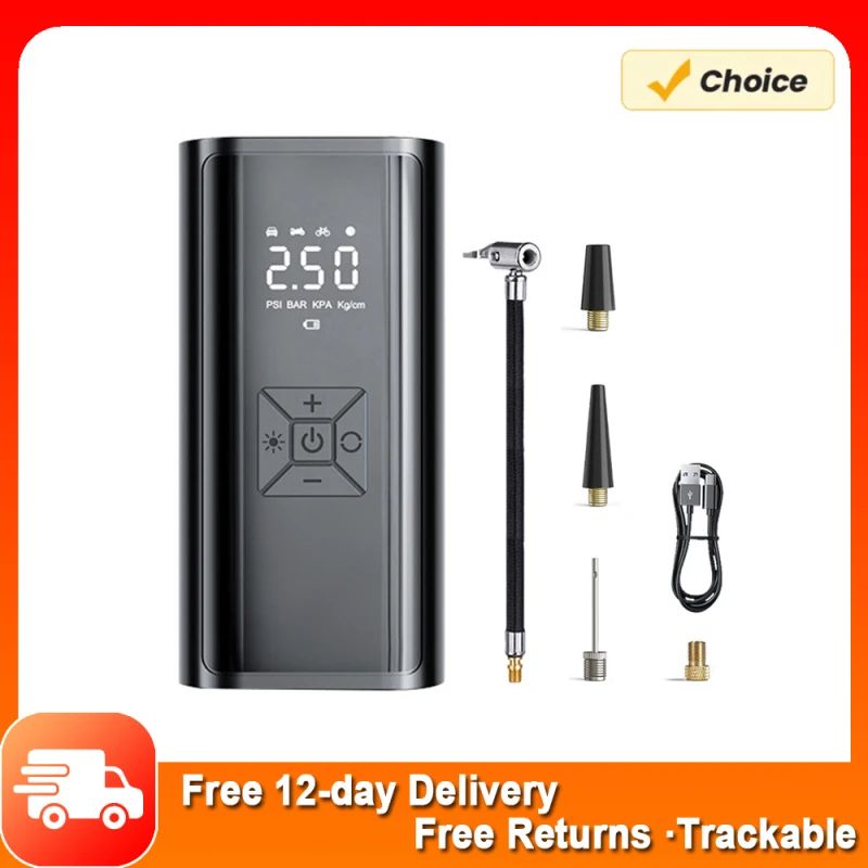 Air Compressor for Car Tires, Fast Digital Tire Inflator Pump with Accurate Pressure Gauge, LED Light, Power Bank