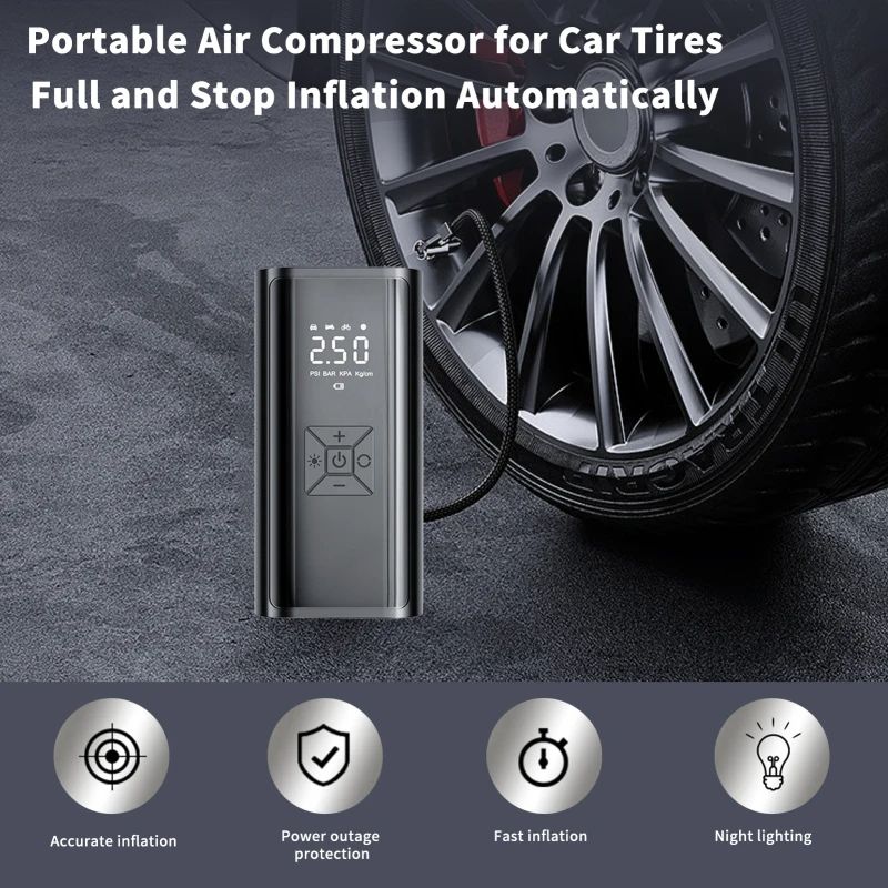 Air Compressor For Car Tires Fast Digital Tire Inflator Pump With Accurate Pressure Gauge LED Light 2
