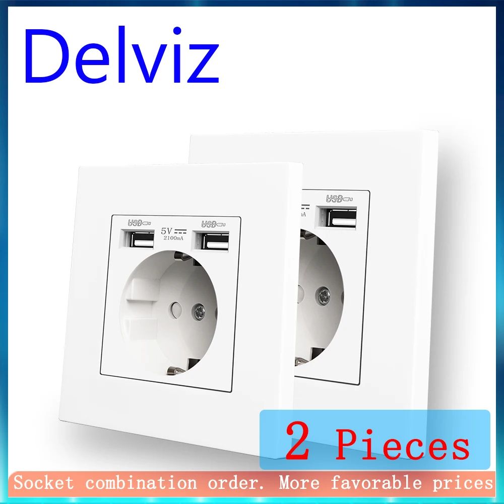 Dual USB Charging Outlet 16A Wall Socket Power Jack with 2A USB Port White PC Panel Electrical Wall Charger