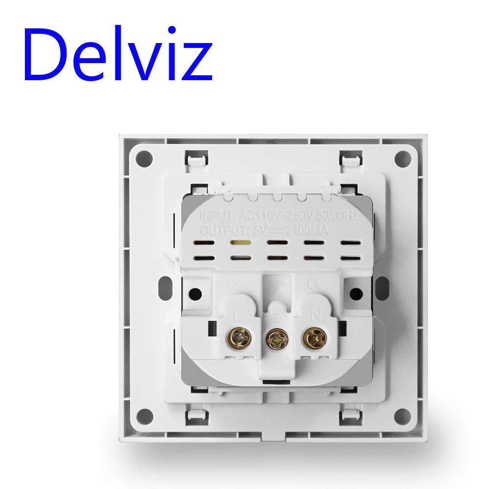Dual USB Charging Outlet 16A Wall Socket Power Jack With 2A USB Port White PC Panel Electrical Wall 1