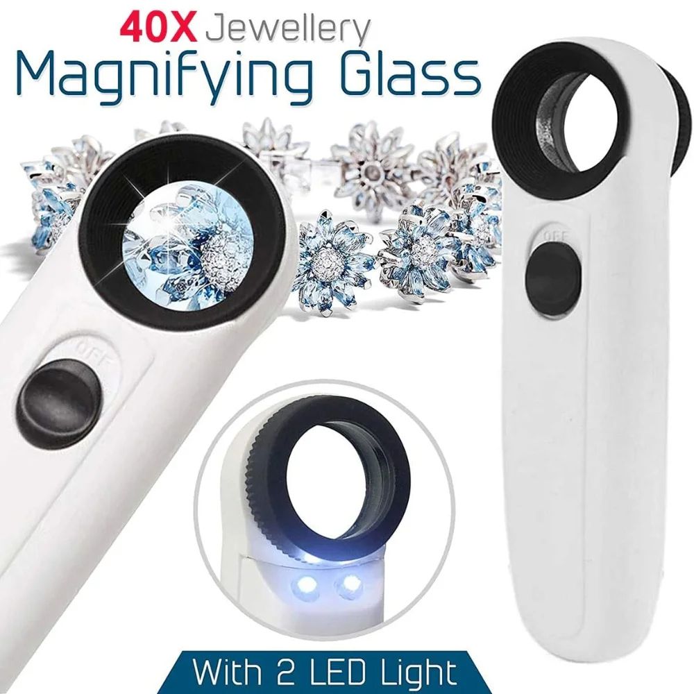 Handheld Magnifier With Dual LED Lights HD Glass Lens For Jewelry Diamond Jade And Mirror Inspectio 1