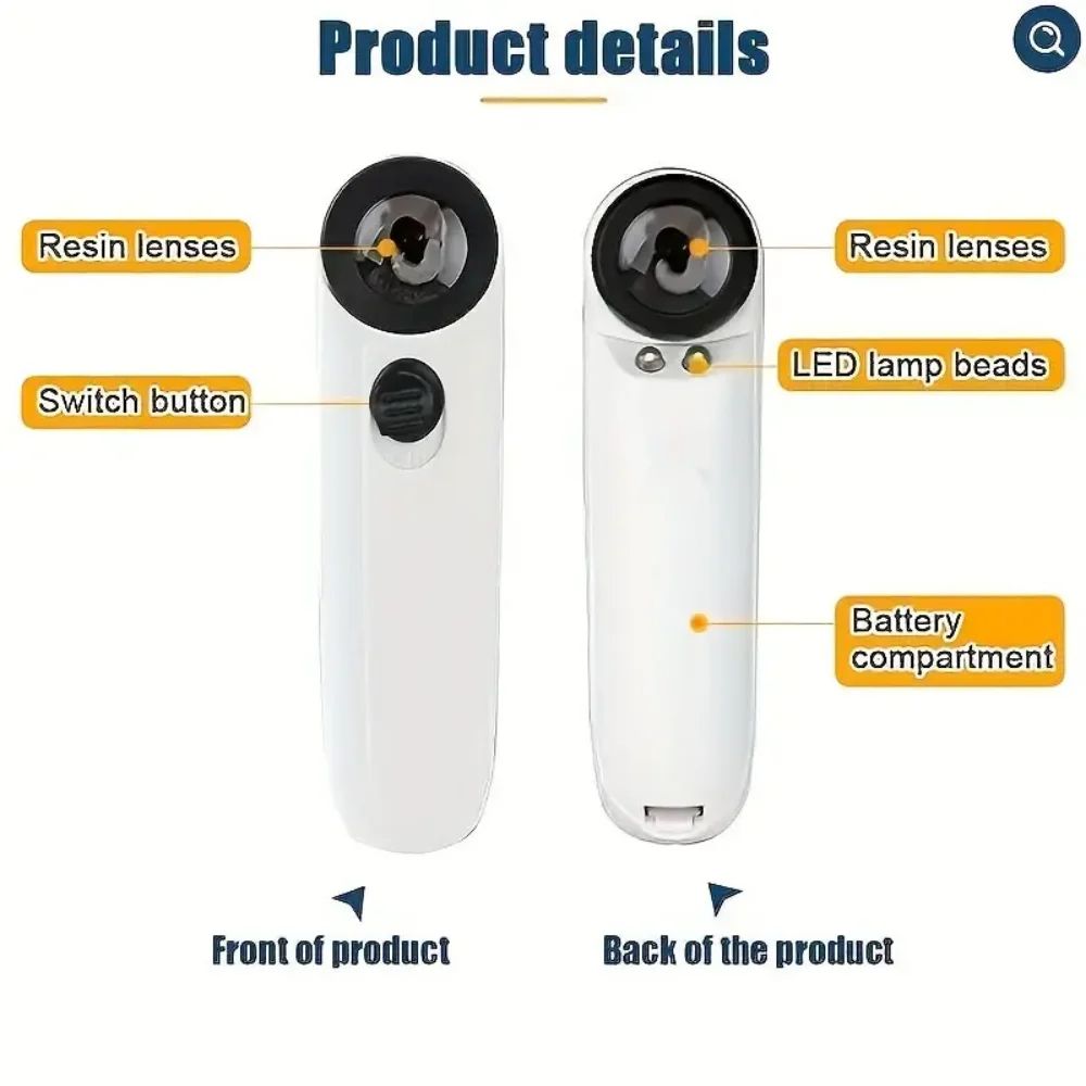 Handheld Magnifier With Dual LED Lights HD Glass Lens For Jewelry Diamond Jade And Mirror Inspectio 2