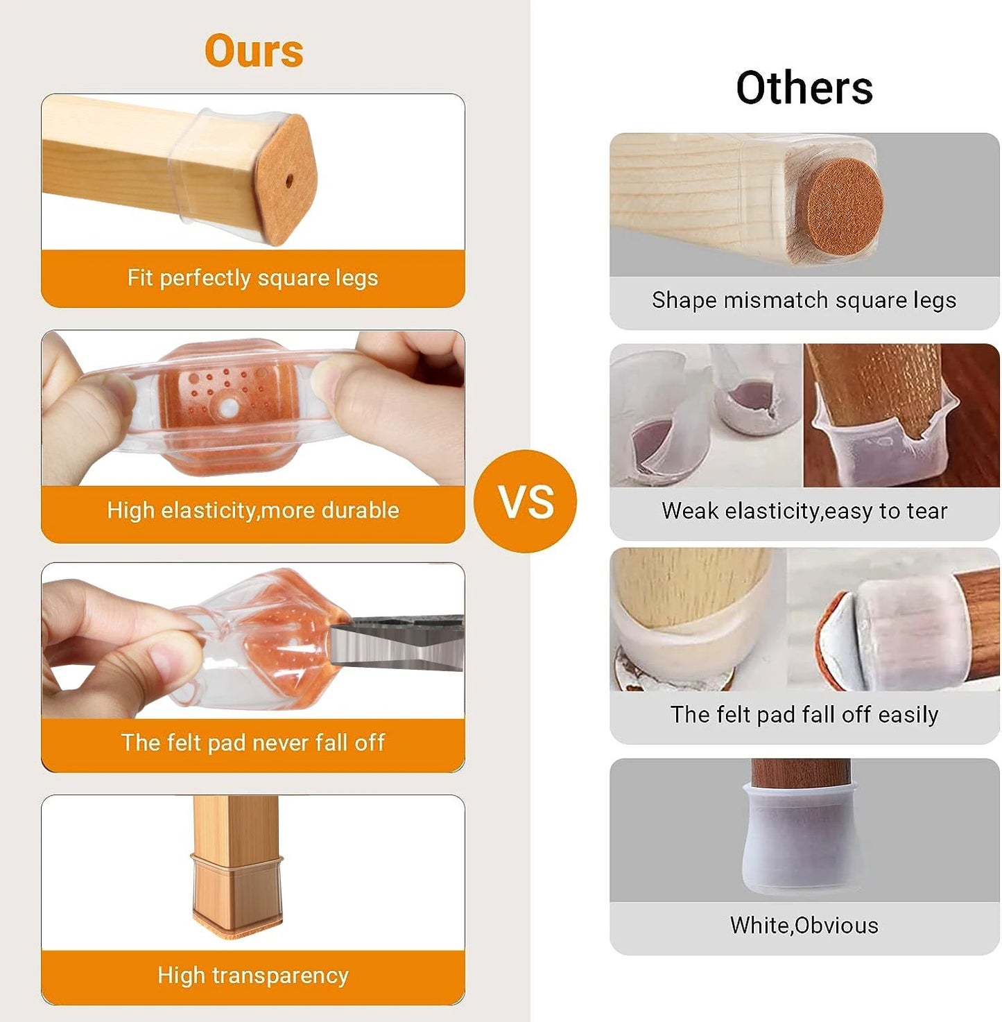 Square Chair Leg Floor Protectors Silicone Furniture Pads For Hardwood Floors Furniture Sliders For