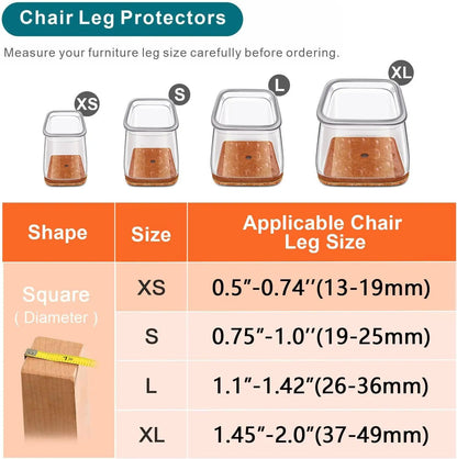 Square Chair Leg Floor Protectors Silicone Furniture Pads For Hardwood Floors Furniture Sliders For