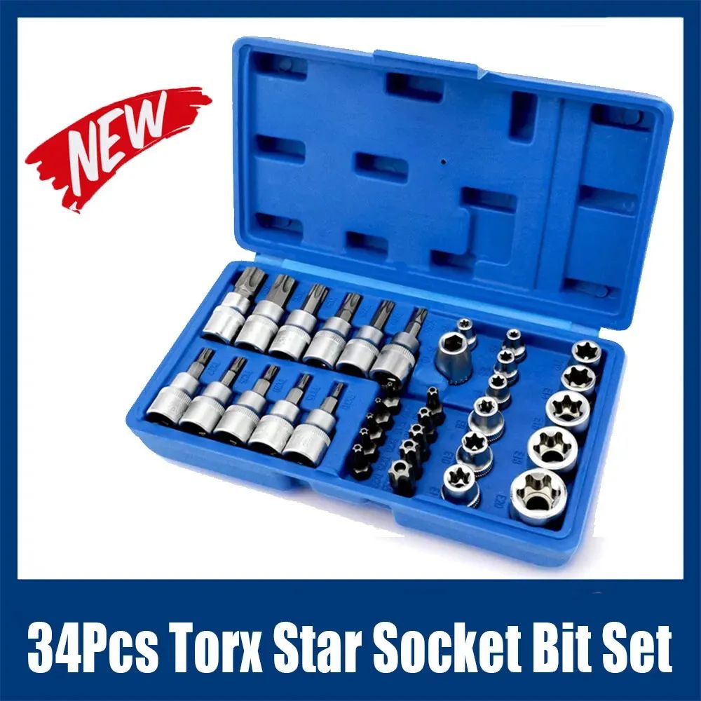 Professional Torx Bit & E-Torx Star Socket Set, Drive Male/Female Bits, Chrome Vanadium Steel Hand tool kit