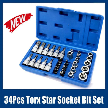 Professional Torx Bit & E-Torx Star Socket Set, Drive Male/Female Bits, Chrome Vanadium Steel Hand tool kit