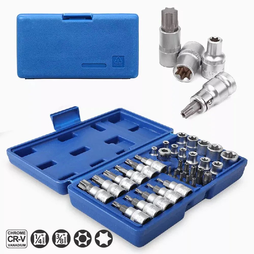 Professional Torx Bit  ETorx Star Socket Set Drive MaleFemale Bits Chrome Vanadium Steel Hand Tool  2