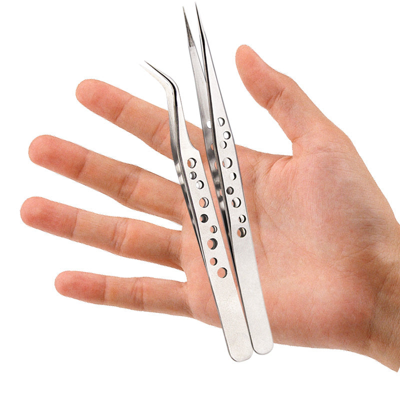 Electronics Industrial Precision Tweezers, Anti-Static Stainless Steel Curved & Straight Tip Forceps for Phone Repair