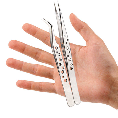 Electronics Industrial Precision Tweezers, Anti-Static Stainless Steel Curved & Straight Tip Forceps for Phone Repair