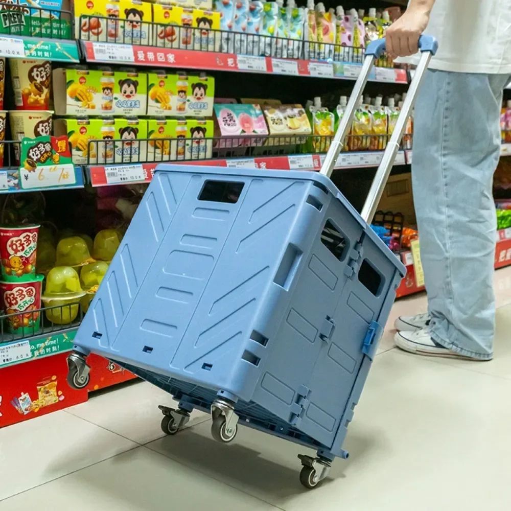 Lightweight Brushed Trolley Luggage Cart – Folding Shopping Cart for Climbing Stairs & Home Hand Pull 4 Wheels