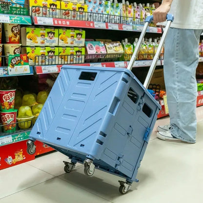 Lightweight Brushed Trolley Luggage Cart – Folding Shopping Cart for Climbing Stairs & Home Hand Pull 4 Wheels