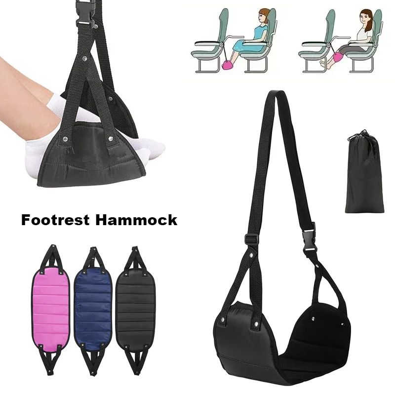 Portable Adjustable Footrest Hammock for Airplane Travel, Leg Rest Foot Sling for Long Flights, Bus, Train & Office