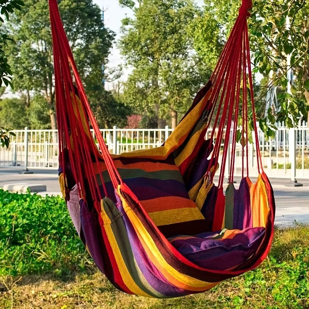 Outdoor Hammock Chair Canvas Leisure Swing Hanging Chair Without Pillow And Cushion  Indoor Outdoor 6