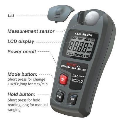 Portable Lux Meter Digital Illuminometer Light Tester Fc With LCD Screen  Sensor 3