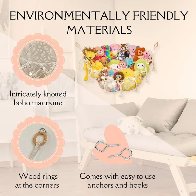 Handmade Rope Corner Toy Net Hammock Triangle Storage Net For Bedroom Stuffed Animal Organizer  Wal 1