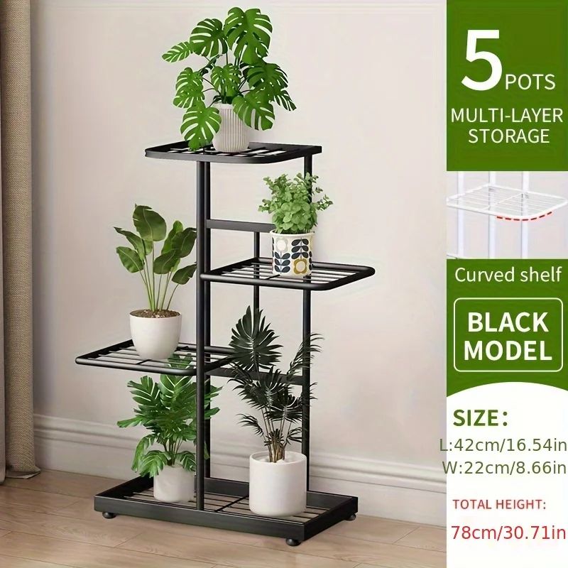 Multi-Layer Iron Plant Stand, 5-Tier Flowerpot Organizer & Storage Shelf for Indoor & Outdoor Use
