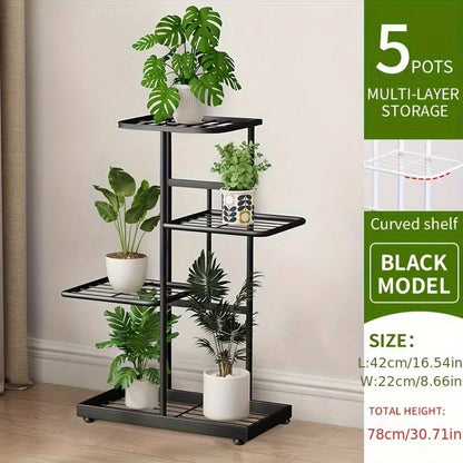 Multi-Layer Iron Plant Stand, 5-Tier Flowerpot Organizer & Storage Shelf for Indoor & Outdoor Use
